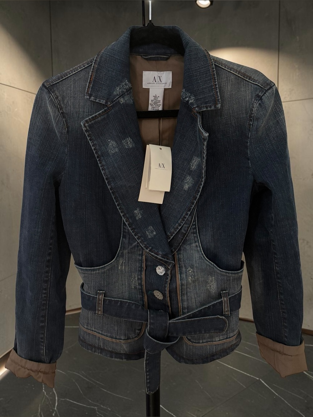 A/X Armani Exchange Indigo Distressed Denim Blazer Jacket